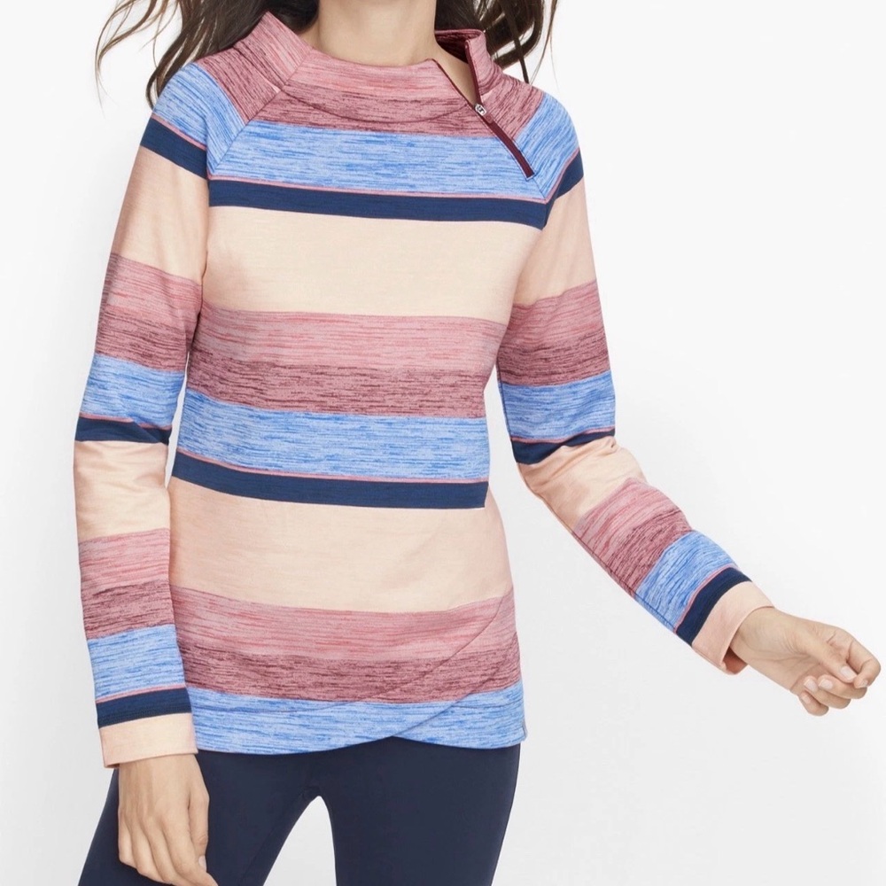 T by Talbots Sweater Top Zip Mock Neck Medium Colorful Casual Preppy